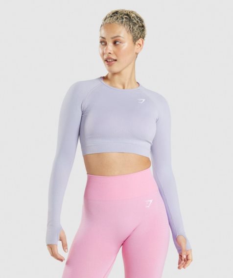 Women's Gymshark Vital Seamless 2.0 Cropped Tops Light Blue | CA 703681